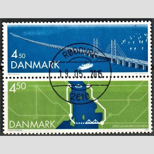 FRIMRKER DANMARK | 2000 - AFA 1254-55 - resundsforbindelsen - 4,50  + 4,50 Kr. i lodret par - Pragt Stemplet