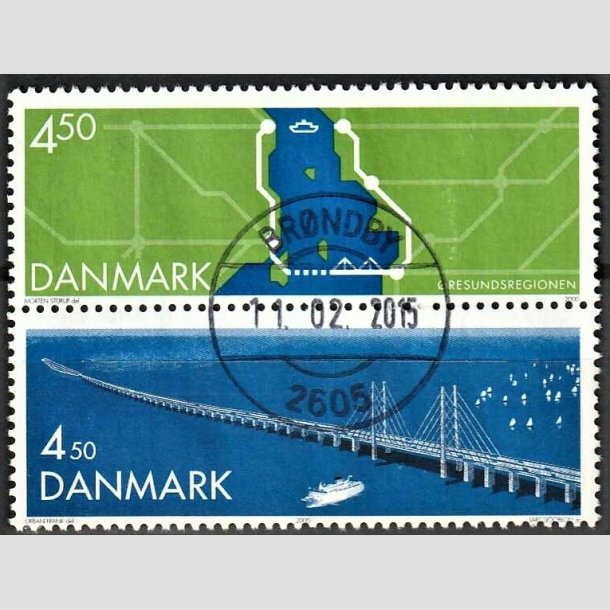 FRIMRKER DANMARK | 2000 - AFA 1255-54 - resundsforbindelsen - 4,50  + 4,50 Kr. i lodret par - Pragt Stemplet