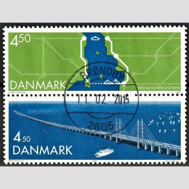 FRIMRKER DANMARK | 2000 - AFA 1255-54 - resundsforbindelsen - 4,50  + 4,50 Kr. i lodret par - Pragt Stemplet