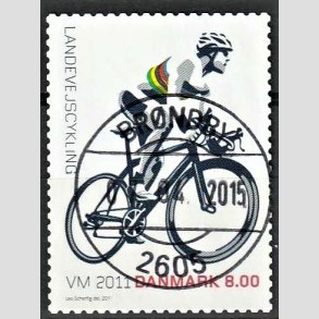 FRIM�RKER DANMARK | 2011 - AFA 1674 - WM i landevejscykling - 8,00 Kr. flerfarvet - Pragt Stemplet