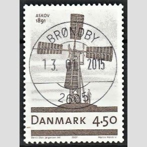 FRIM�RKER DANMARK | 2007 - AFA 1492 - Danske vindm�ller - 4,50 Kr. M�llen i Anskov - Pragt Stemplet