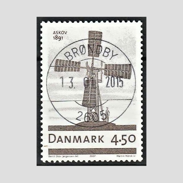 FRIMRKER DANMARK | 2007 - AFA 1492 - Danske vindmller - 4,50 Kr. Mllen i Anskov - Pragt Stemplet