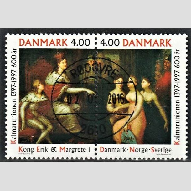 FRIMRKER DANMARK | 1997 - AFA 1150-51 - Kalmarunionen 600 r. - 4,00 Kr. flerfarvet parstykke - Pragt Stemplet Rdovre
