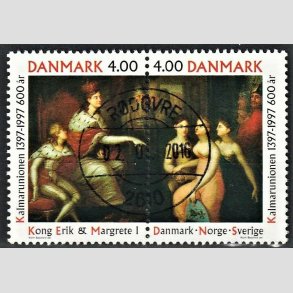 FRIM�RKER DANMARK | 1997 - AFA 1150-51 - Kalmarunionen 600 �r. - 4,00 Kr. flerfarvet parstykke - Pragt Stemplet R�dovre