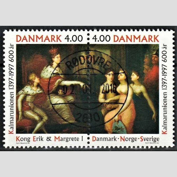 FRIMRKER DANMARK | 1997 - AFA 1150-51 - Kalmarunionen 600 r. - 4,00 Kr. flerfarvet parstykke - Pragt Stemplet Rdovre