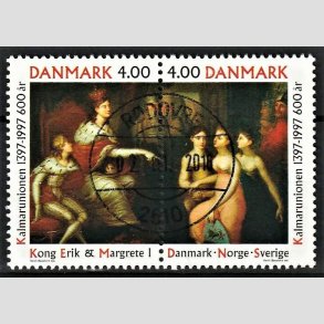 FRIM�RKER DANMARK | 1997 - AFA 1150-51 - Kalmarunionen 600 �r. - 4,00 Kr. flerfarvet parstykke - Pragt Stemplet R�dovre