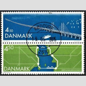FRIMRKER DANMARK | 2000 - AFA 1254-55 - resundsforbindelsen - 4,50  + 4,50 Kr. i lodret par - Pragt Stemplet