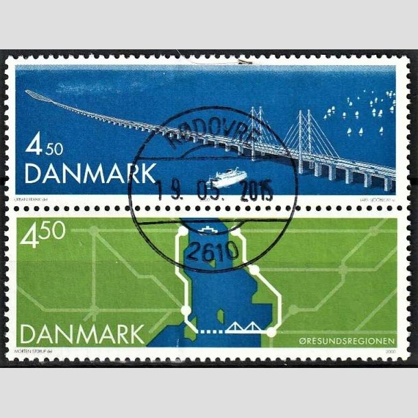 FRIMRKER DANMARK | 2000 - AFA 1254-55 - resundsforbindelsen - 4,50  + 4,50 Kr. i lodret par - Pragt Stemplet