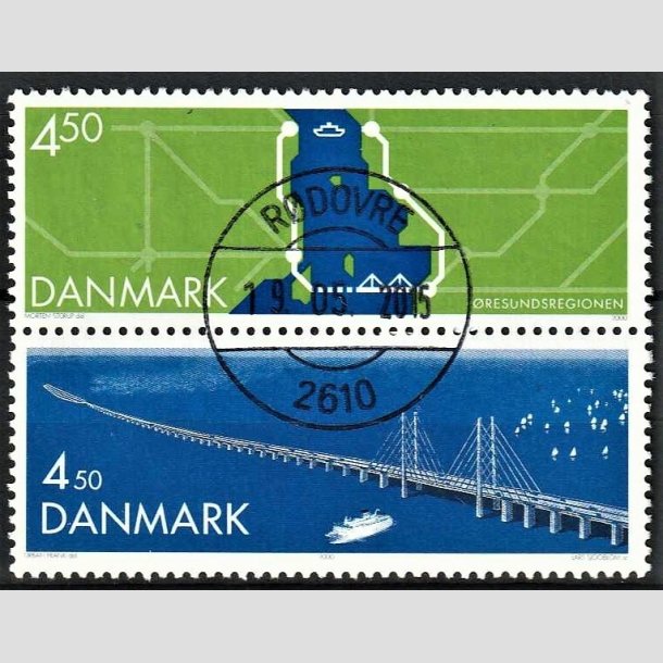 FRIMRKER DANMARK | 2000 - AFA 1255-54 - resundsforbindelsen - 4,50  + 4,50 Kr. i lodret par - Pragt Stemplet