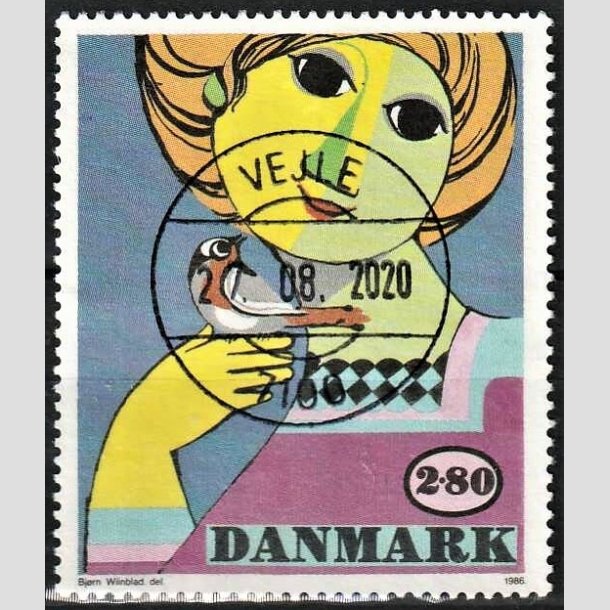 FRIMRKER DANMARK | 1986 - AFA 849 - Bjrn Wiinblad - 2,80 Kr. flerfarvet - Pragt Stemplet Vejle