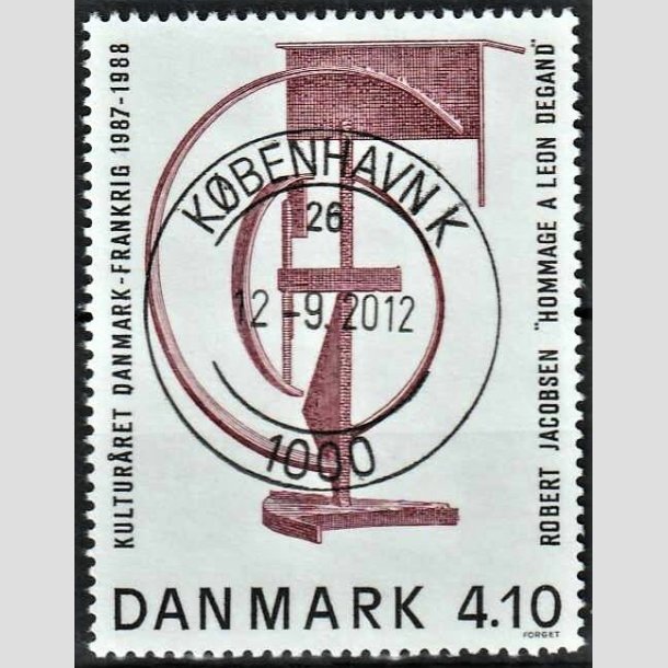FRIMRKER DANMARK | 1988 - AFA 918 - Dansk-fransk kulturr - 4,10 Kr. brunrd/sort - Pragt Stemplet Kbenhavn K
