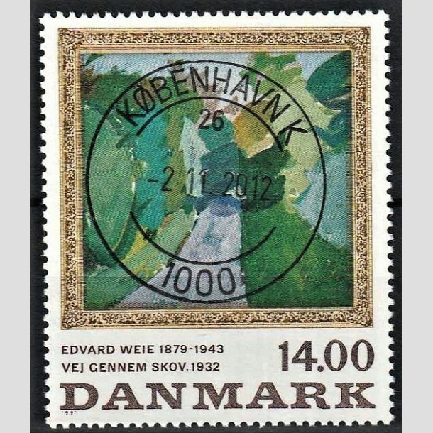 FRIMRKER DANMARK | 1991 - AFA 1006 - Edvard Weie - 14,00 Kr. flerfarvet - Pragt Stemplet Kbenhavn K