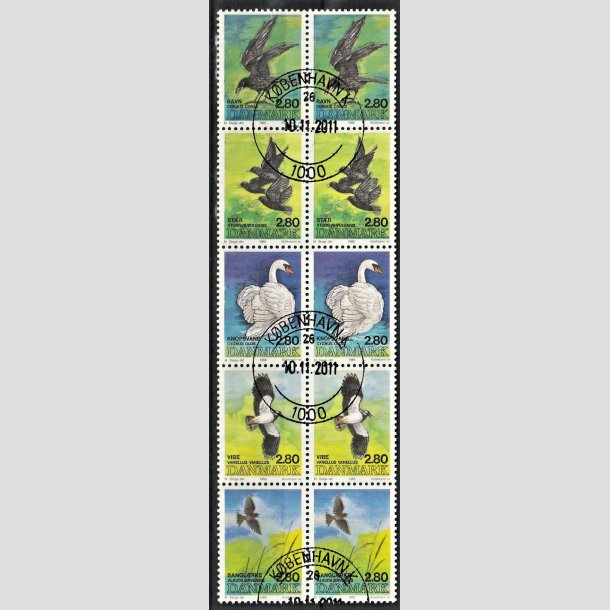 FRIMRKER DANMARK | 1986 - AFA 864-868 - Danske fugle - 2,80 Kr. dobbelt 5-stribe flerfarvet - Pragt Stemplet Kbenhavn K