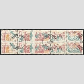 FRIM�RKER DANMARK | 1973 - AFA 552-56 - Kalkmalerier - 70 �re flerfarvet i dobbelt 5-stribe - Pragt Stemplet K�benhavn K