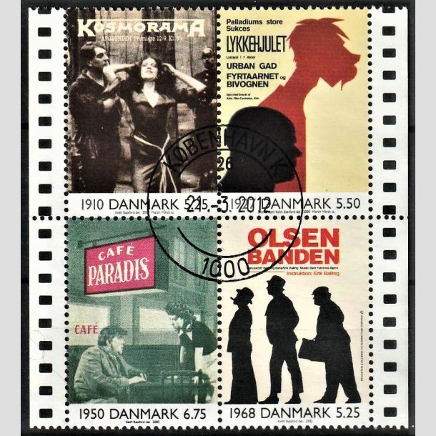 FRIMRKER DANMARK | 2000 - AFA 1271A - Dansk film i 1900-tallet - 4-blok fra Miniark - Lux Stemplet