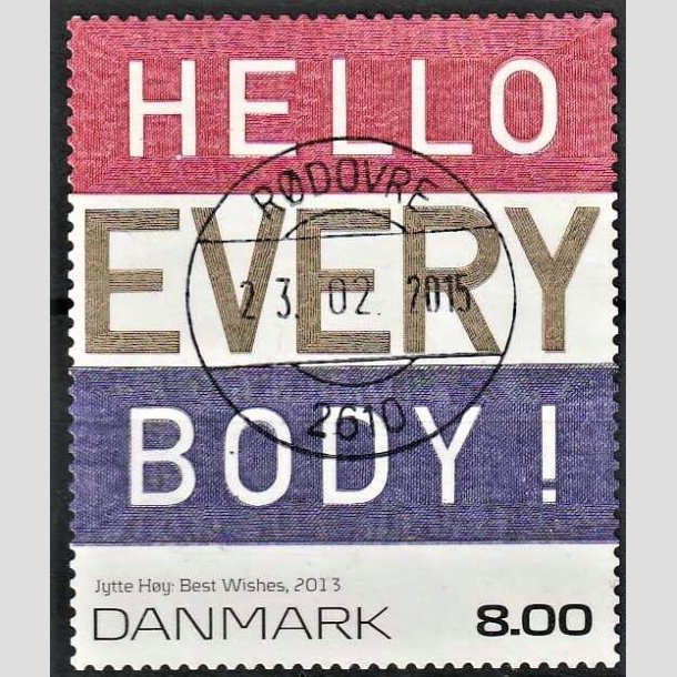 FRIMRKER DANMARK | 2013 - AFA 1755 - Frimrkekunst - Best wishes - 8,00 Kr. flerfarvet - Pragt Stemplet 