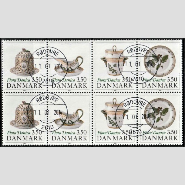FRIMRKER DANMARK | 1990 - AFA 966-69 - Flora Danica 200 r - 3,50 kr. i 8-blok sammentryk flerfarvet - Pragt Stemplet