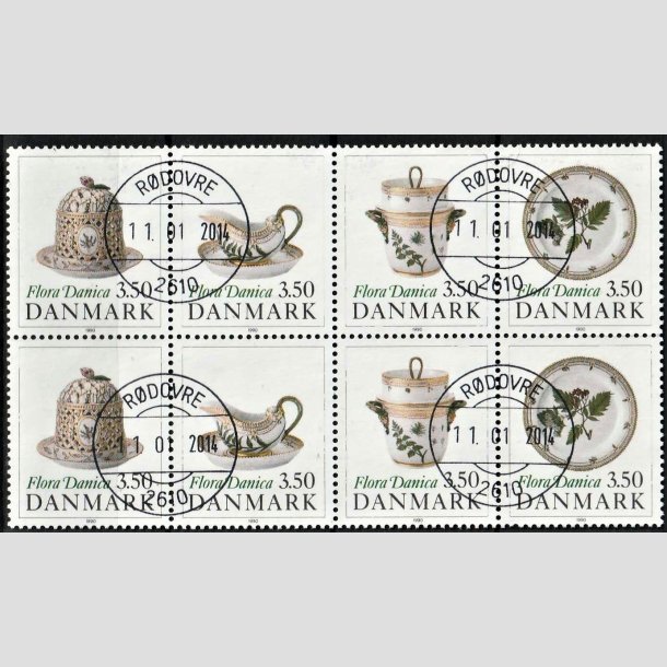 FRIMRKER DANMARK | 1990 - AFA 966-69 - Flora Danica 200 r - 3,50 kr. i 8-blok sammentryk flerfarvet - Pragt Stemplet