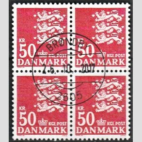 FRIMRKER DANMARK | 1985 - AFA 824 - Rigsvben - 50,00 Kr. rd i 4-blok - Lux Stemplet 