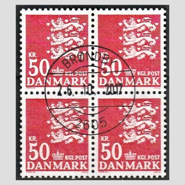FRIMRKER DANMARK | 1985 - AFA 824 - Rigsvben - 50,00 Kr. rd i 4-blok - Lux Stemplet 