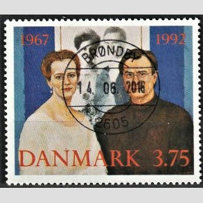FRIM�RKER DANMARK | 1992 - AFA 1023 - S�lvbryllup - 3,75 Kr. flerfarvet - Pragt Stemplet