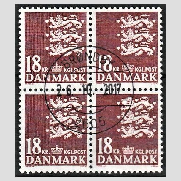 FRIMRKER DANMARK | 1985 - AFA 823 - Rigsvben 18 Kr. brun i 4-blok - Pragt Stemplet