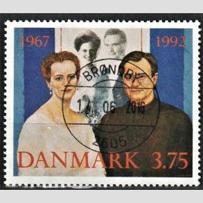 FRIM�RKER DANMARK | 1992 - AFA 1023 - S�lvbryllup - 3,75 Kr. flerfarvet - Pragt Stemplet