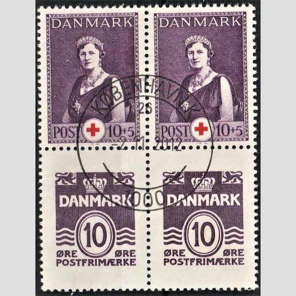 FRIMRKER DANMARK | 1940 - AFA 252,266 - Dronning Alexandrine Rde Kors - 10 + 5 re violet/rd + 10 re violet i blok - Pragt stemplet