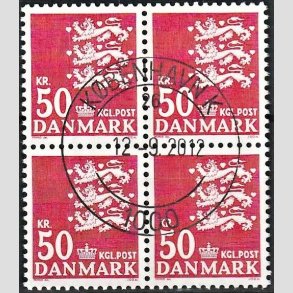 FRIMRKER DANMARK | 1985 - AFA 824 - Rigsvben - 50,00 Kr. rd i 4-blok - Lux Stemplet 
