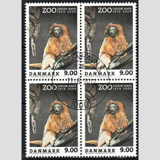 FRIMRKER DANMARK | 2009 - AFA 1581 - Zoologisk Have - 9,00 Kr. flerfarvet i 4-blok - Pragt Stemplet