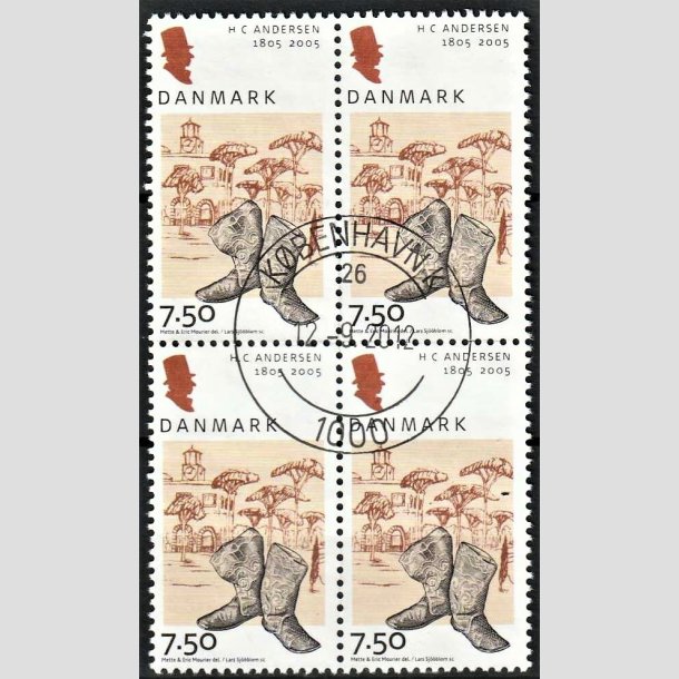 FRIMRKER DANMARK | 2005 - AFA 1425 - H.C. Andersen - 7,50 Kr. Rejsestvler i 4-blok - Pragt Stemplet 