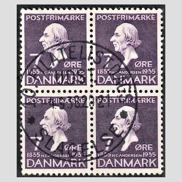 FRIMRKER DANMARK | 1935 - AFA 224 - H. C. Andersen - 7 re lilla i 4-blok - Pragt Stemplet