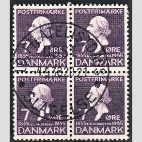 FRIMRKER DANMARK | 1935 - AFA 224 - H. C. Andersen - 7 re lilla i 4-blok - Pragt Stemplet