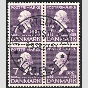 FRIMRKER DANMARK | 1935 - AFA 224 - H. C. Andersen - 7 re lilla i 4-blok - Pragt Stemplet
