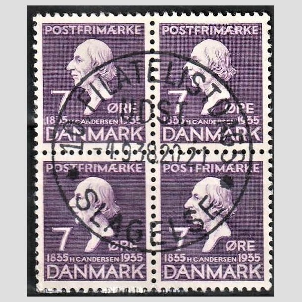FRIMRKER DANMARK | 1935 - AFA 224 - H. C. Andersen - 7 re lilla i 4-blok - Pragt Stemplet