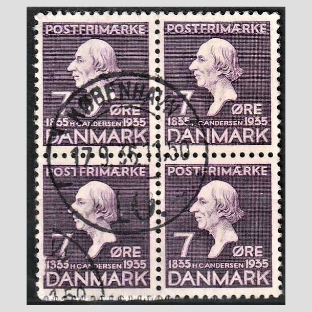 FRIMRKER DANMARK | 1935 - AFA 224 - H. C. Andersen - 7 re lilla i 4-blok - Pragt Stemplet