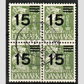 FRIMRKER DANMARK | 1940 - AFA 263 - 15/40 res Provisorier grn Type I i 4-blok - Stemplet