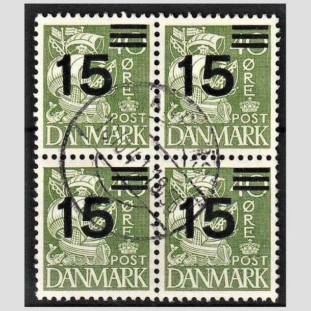 FRIMRKER DANMARK | 1940 - AFA 263 - 15/40 res Provisorier grn Type I i 4-blok - Stemplet