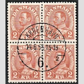 FRIMRKER DANMARK | 1934 - AFA 212 - Chr. X 2 Kr. brunrd i 4-blok - Pragt Stemplet