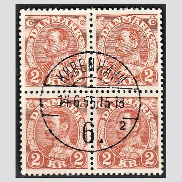 FRIMRKER DANMARK | 1934 - AFA 212 - Chr. X 2 Kr. brunrd i 4-blok - Pragt Stemplet