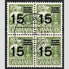 FRIMRKER DANMARK | 1940 - AFA 263 - 15/40 res Provisorier grn Type I i 4-blok - Lux Stemplet