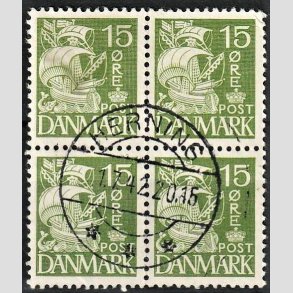 FRIMRKER DANMARK | 1940 - AFA 257a - Karavel 15 re grn Type IIA i 4-blok - Stemplet