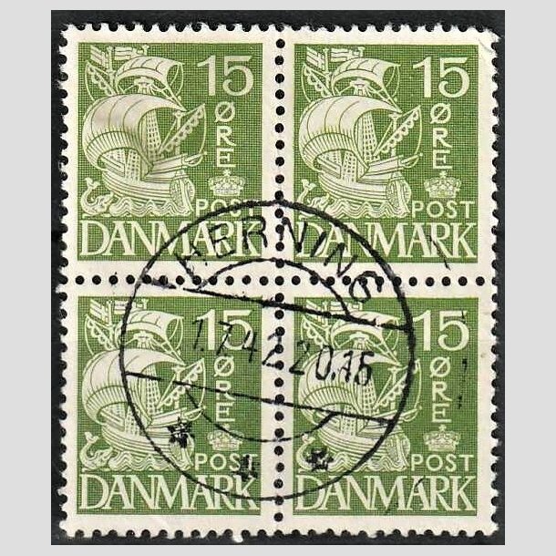 FRIMRKER DANMARK | 1940 - AFA 257a - Karavel 15 re grn Type IIA i 4-blok - Stemplet