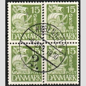 FRIMRKER DANMARK | 1940 - AFA 257a - Karavel 15 re grn Type IIA i 4-blok - Stemplet
