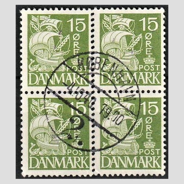 FRIMRKER DANMARK | 1940 - AFA 257a - Karavel 15 re grn Type IIA i 4-blok - Stemplet