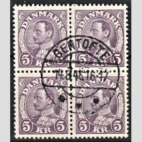 FRIMRKER DANMARK | 1934 - AFA 213 - Chr. X 5 Kr. violet i 4-Blok - Stemplet Gentofte