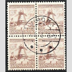 FRIMRKER DANMARK | 1937 - AFA 237 - Dybbl Mlle - 10+5 re brun i 4-blok - Pnt stemplet 