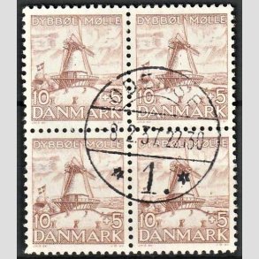 FRIMRKER DANMARK | 1937 - AFA 237 - Dybbl Mlle - 10+5 re brun i 4-blok - Pnt stemplet 