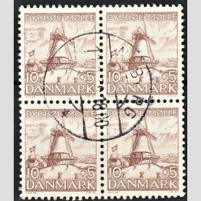 FRIMRKER DANMARK | 1937 - AFA 237 - Dybbl Mlle - 10+5 re brun i 4-blok - Pnt stemplet 
