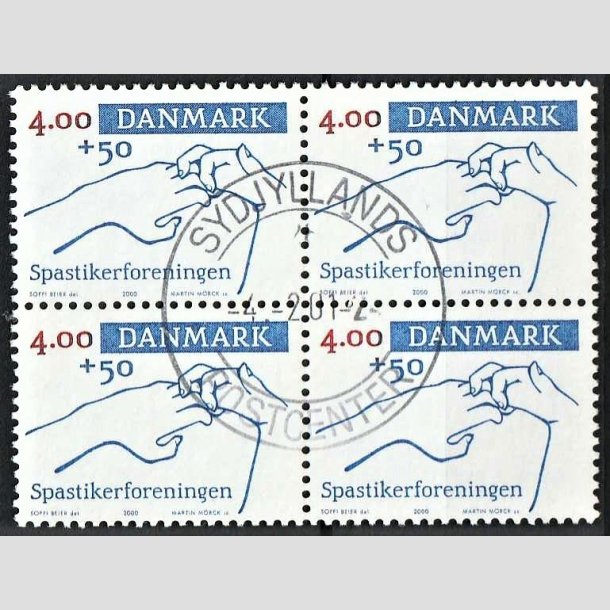 FRIMRKER DANMARK | 2000 - AFA 1263 - Spastikerforeningen - 4,00 Kr. + 50 re bl/rd i 4-blok - Pragt Stemplet